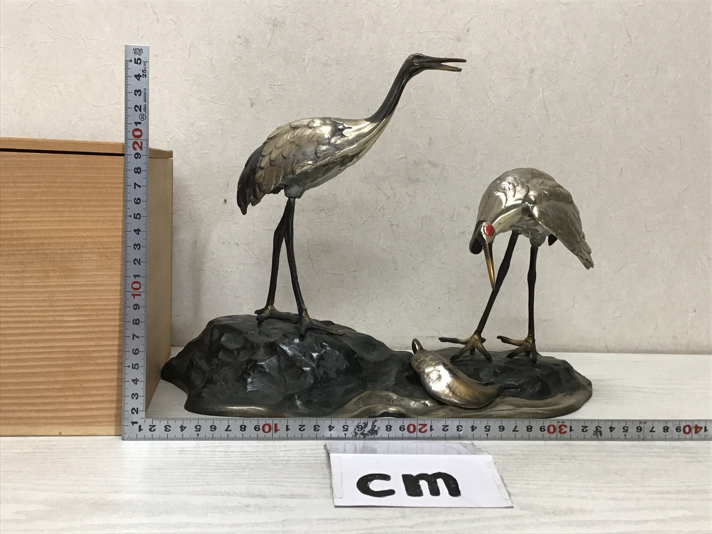 Y2611 OKIMONO Cast Copper figure Crane Turtle on a Rock box Japan antique decor