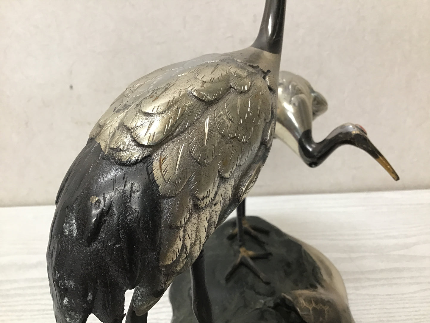 Y2611 OKIMONO Cast Copper figure Crane Turtle on a Rock box Japan antique decor