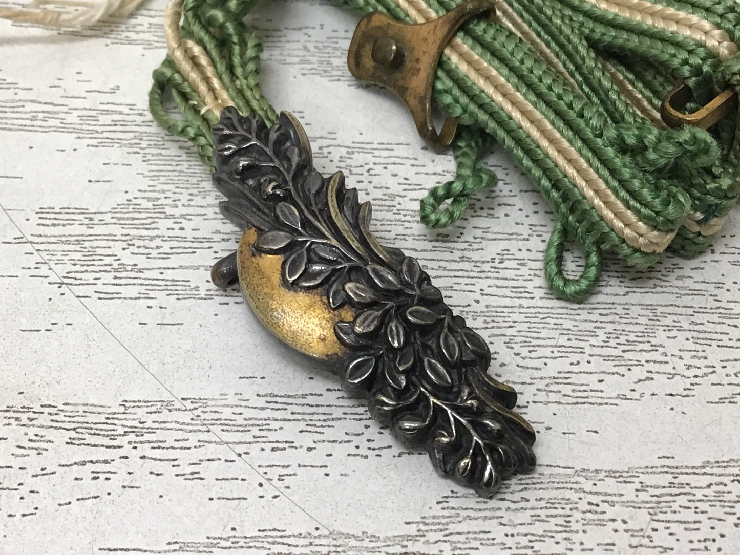 Y2654 OBIDOME Metalwork grass moon JAPANESE KIMONO SASH CLIP antique accessory