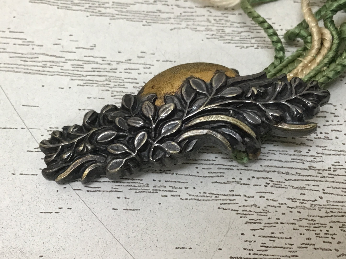 Y2654 OBIDOME Metalwork grass moon JAPANESE KIMONO SASH CLIP antique accessory