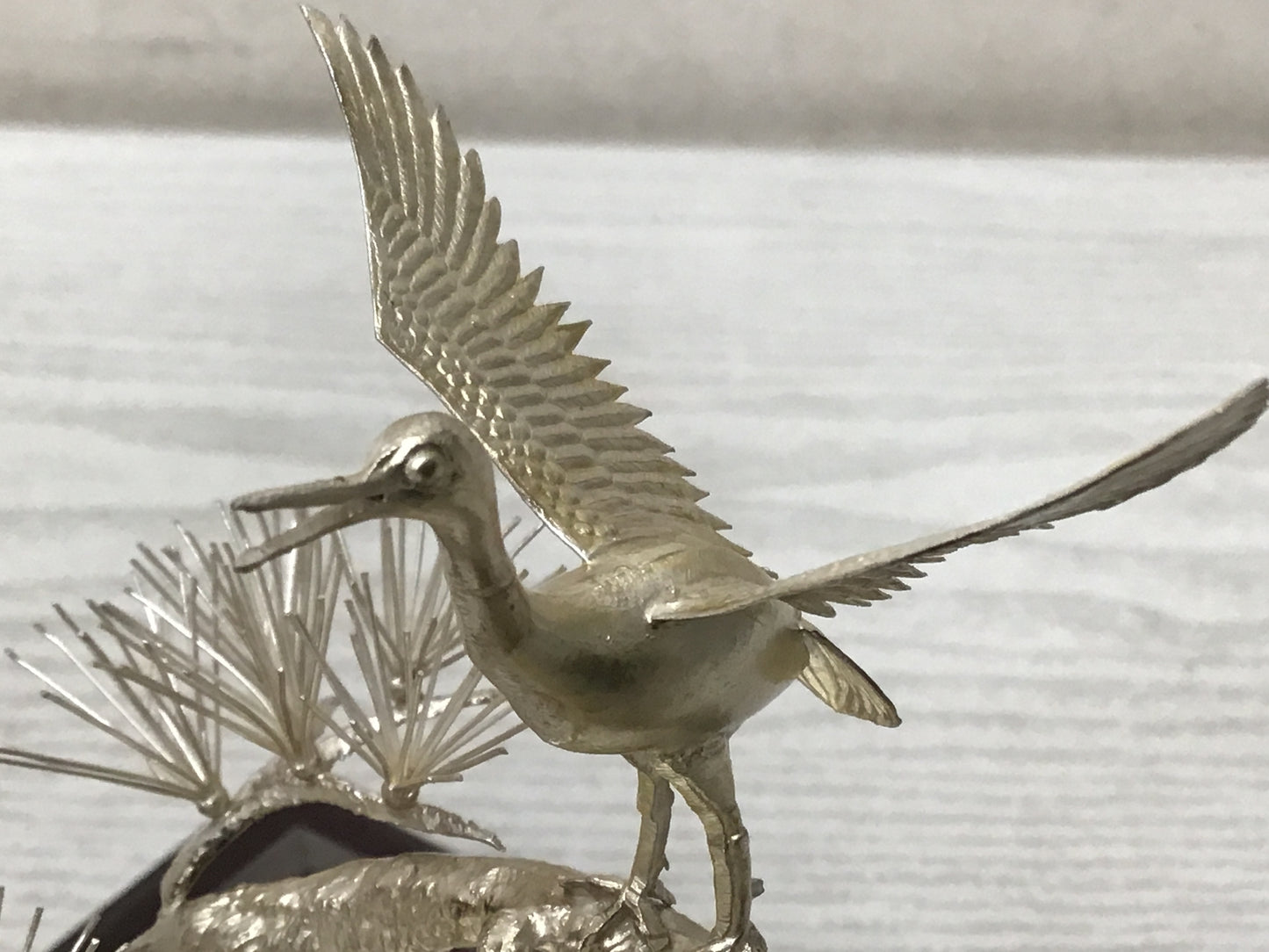 Y2678 OKIMONO Sterling Silver Pine Hawk glass case Japan antique decor interior