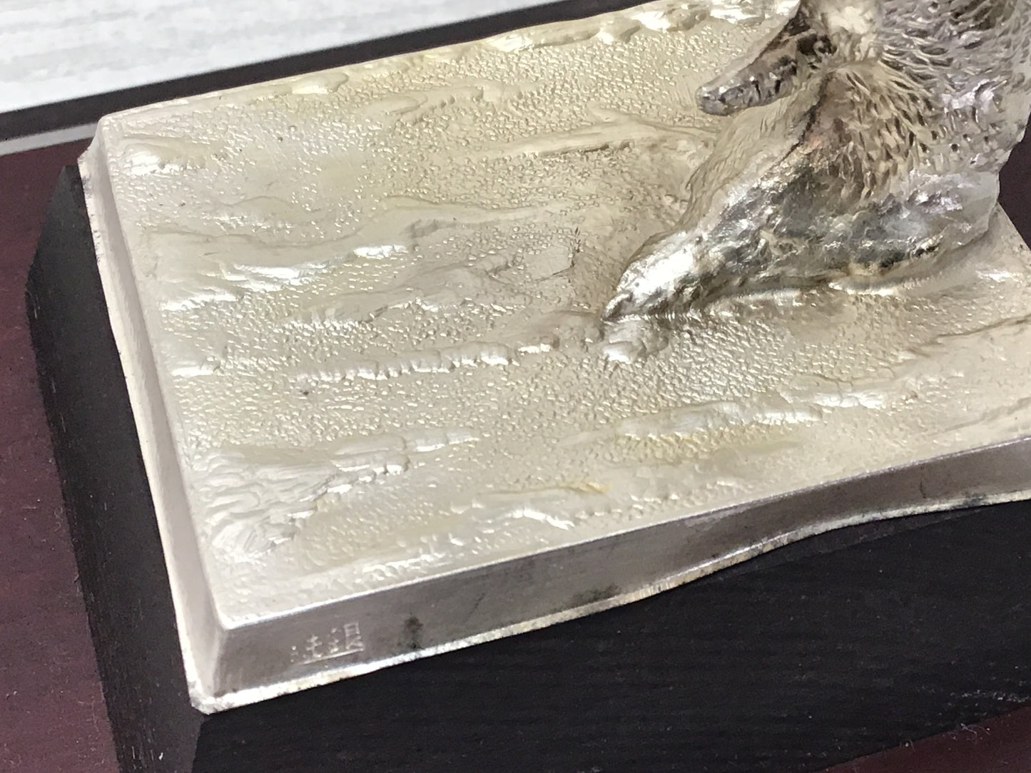 Y2678 OKIMONO Sterling Silver Pine Hawk glass case Japan antique decor interior
