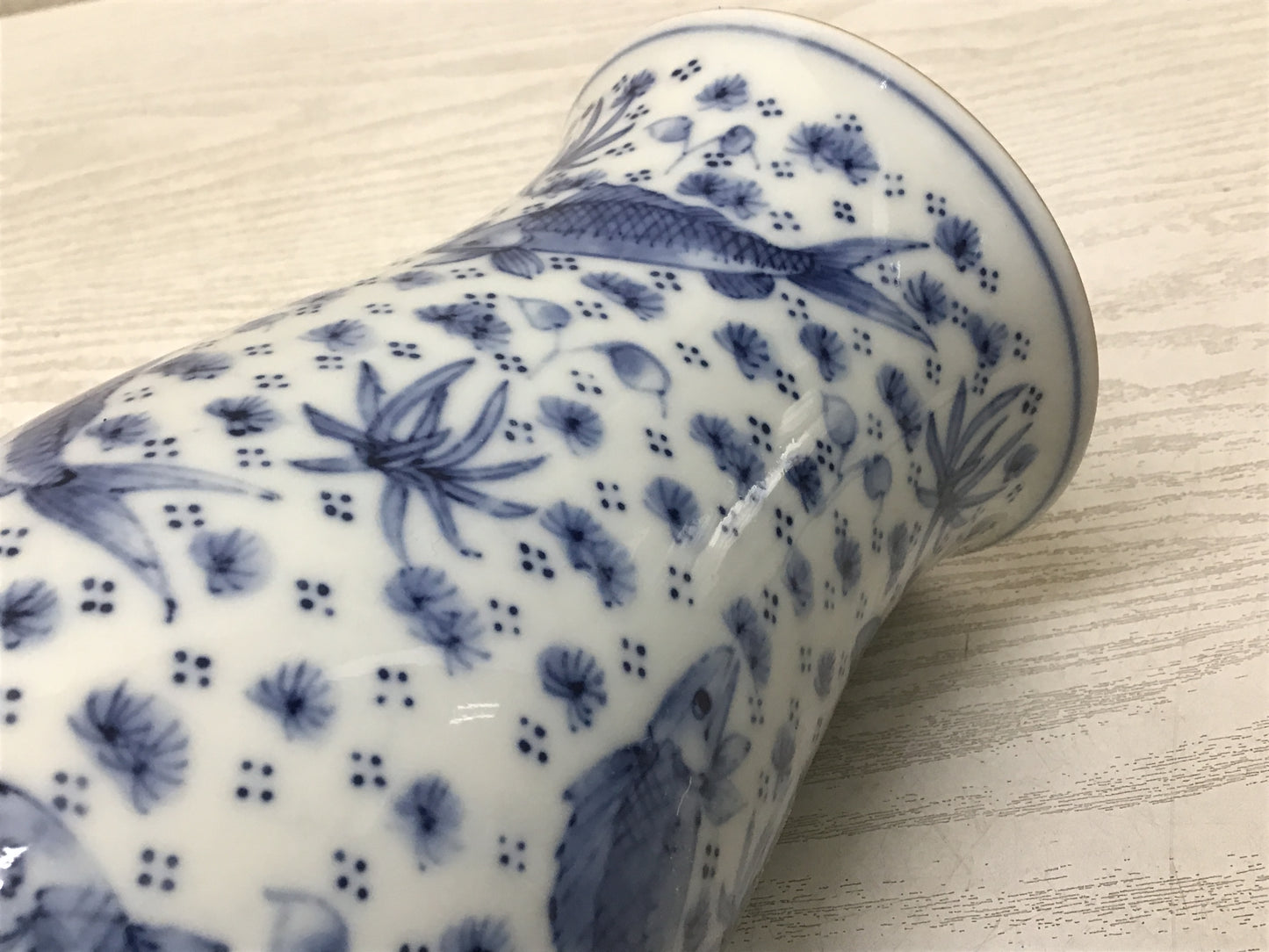 Y2682 FLOWER VASE Seto-ware signed box Japan antique ikebana interior decor