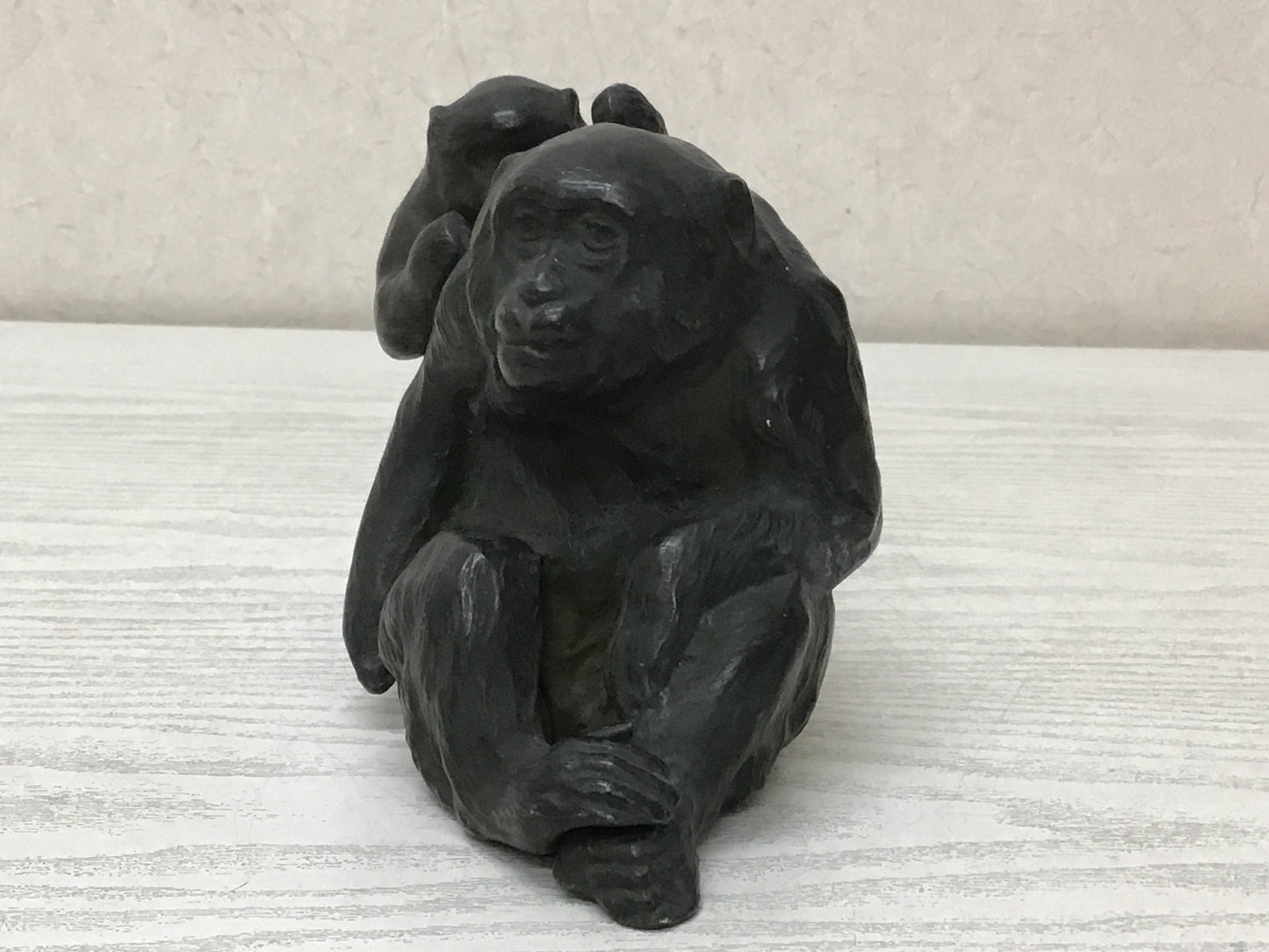 Y2695 OKIMONO Antimony Parent Child Monkey figure figurine Japan antique decor