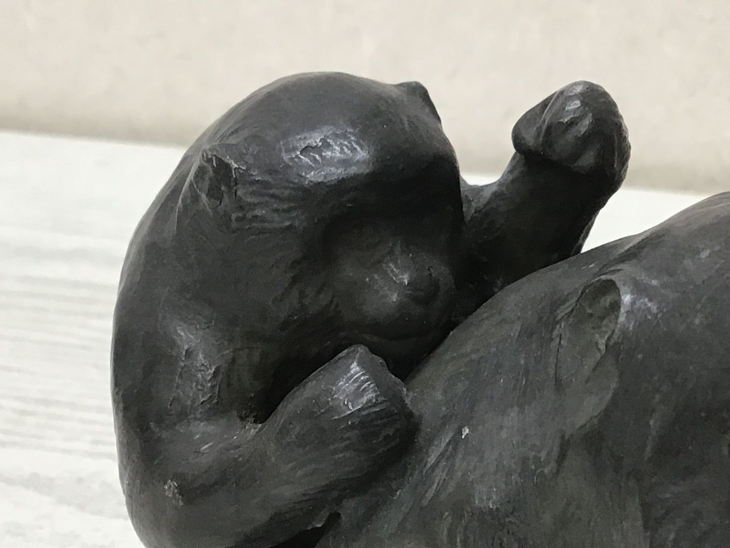 Y2695 OKIMONO Antimony Parent Child Monkey figure figurine Japan antique decor
