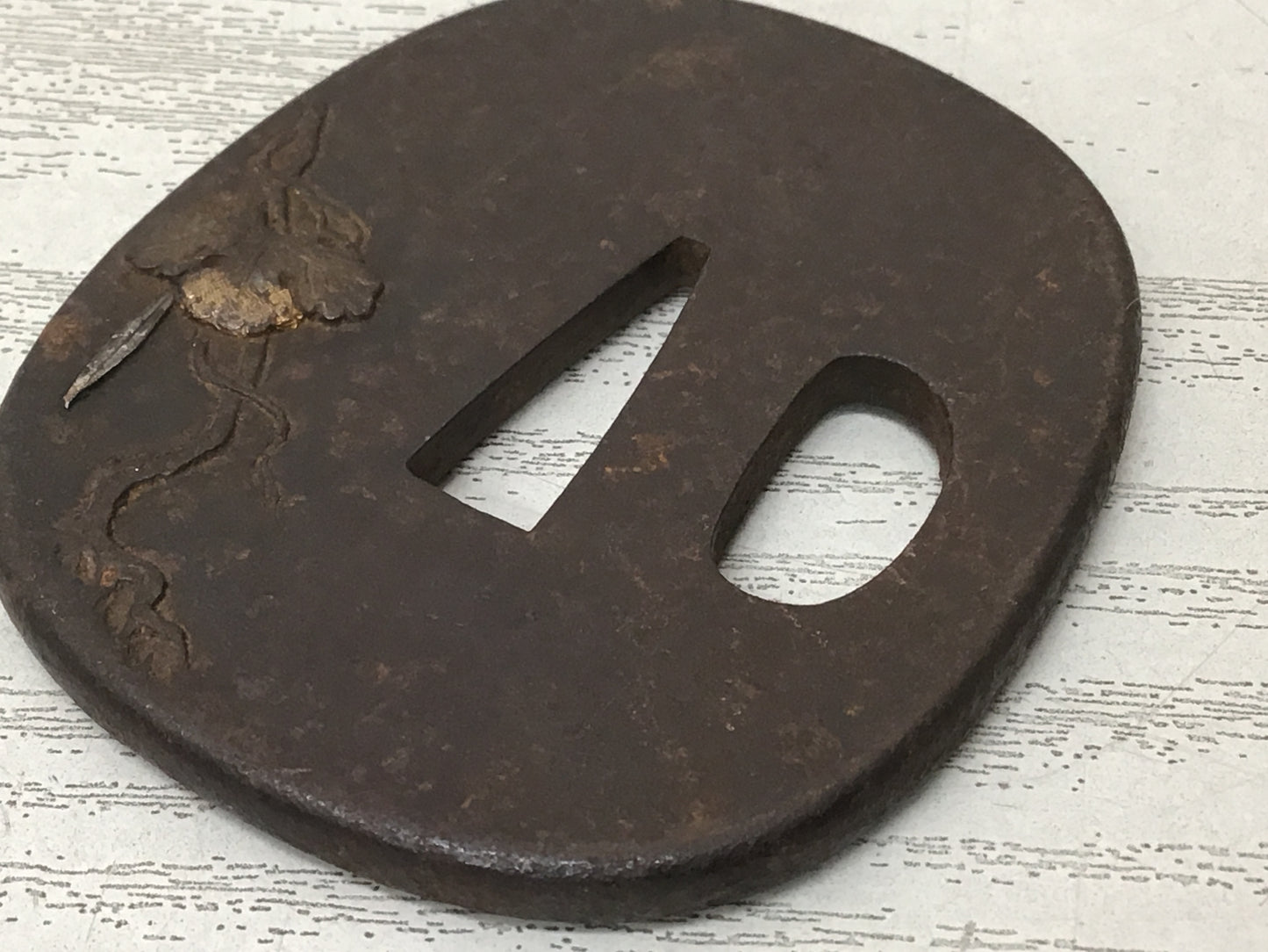 Y2701 TSUBA Sword Guard Inlay leaf Japan samurai katana antique koshirae edo
