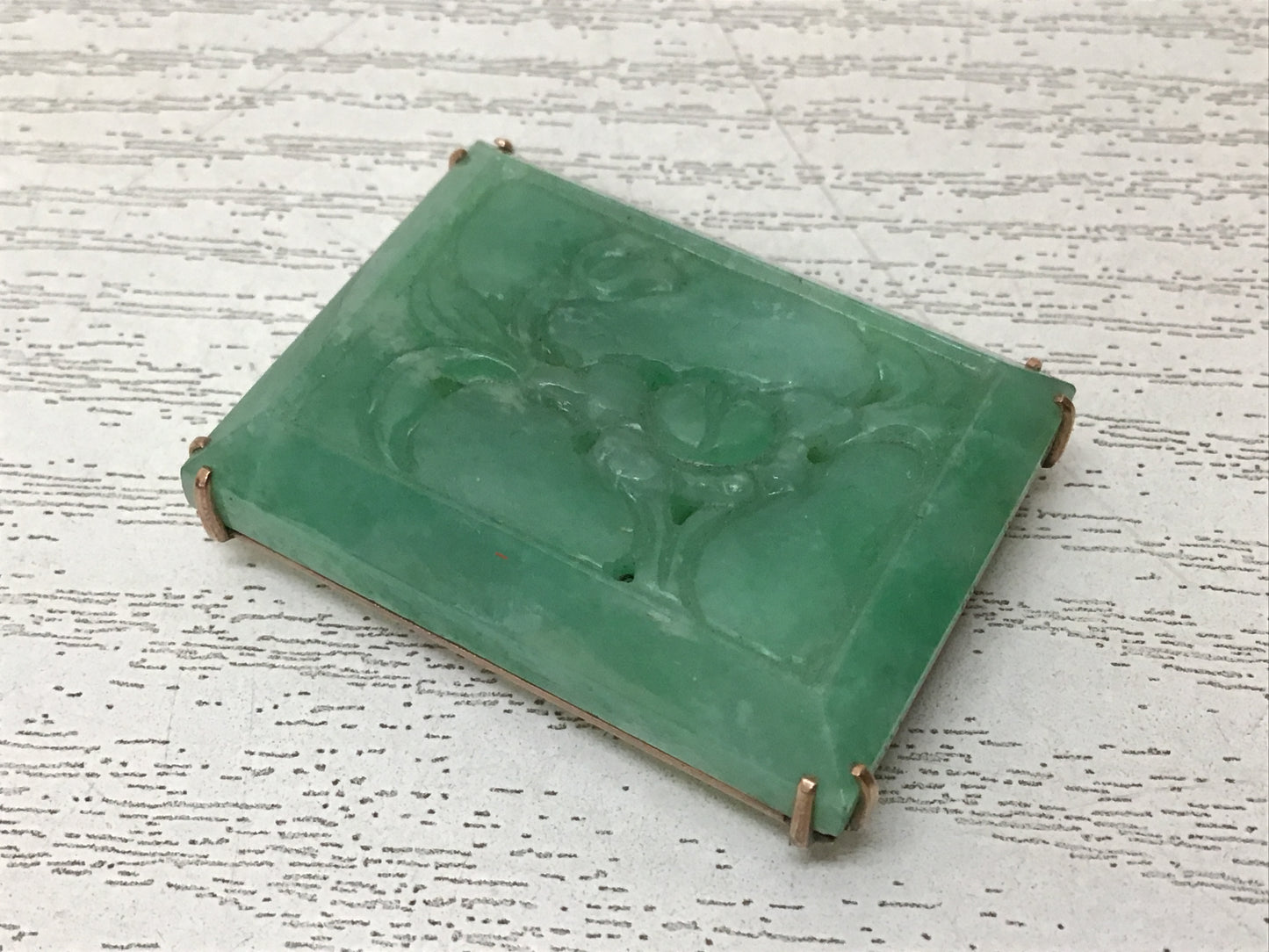 Y2719 OBIDOME Jade flower gold fittings Sash Clip Japan Kimono vintage antique