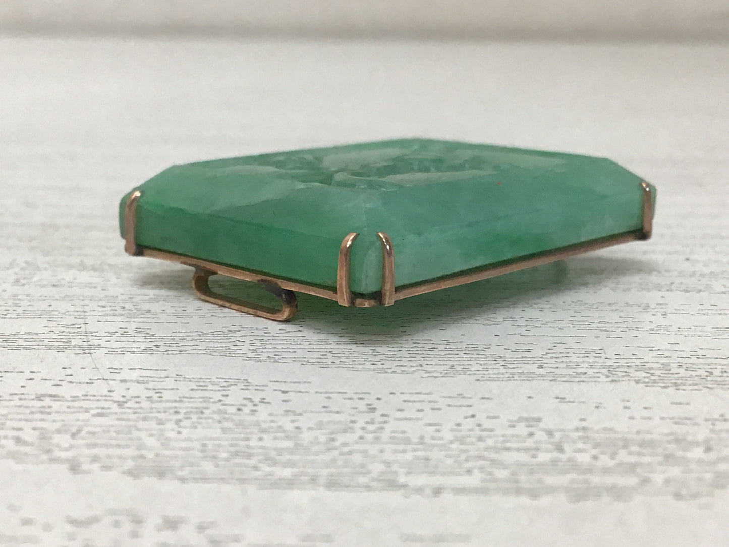 Y2719 OBIDOME Jade flower gold fittings Sash Clip Japan Kimono vintage antique
