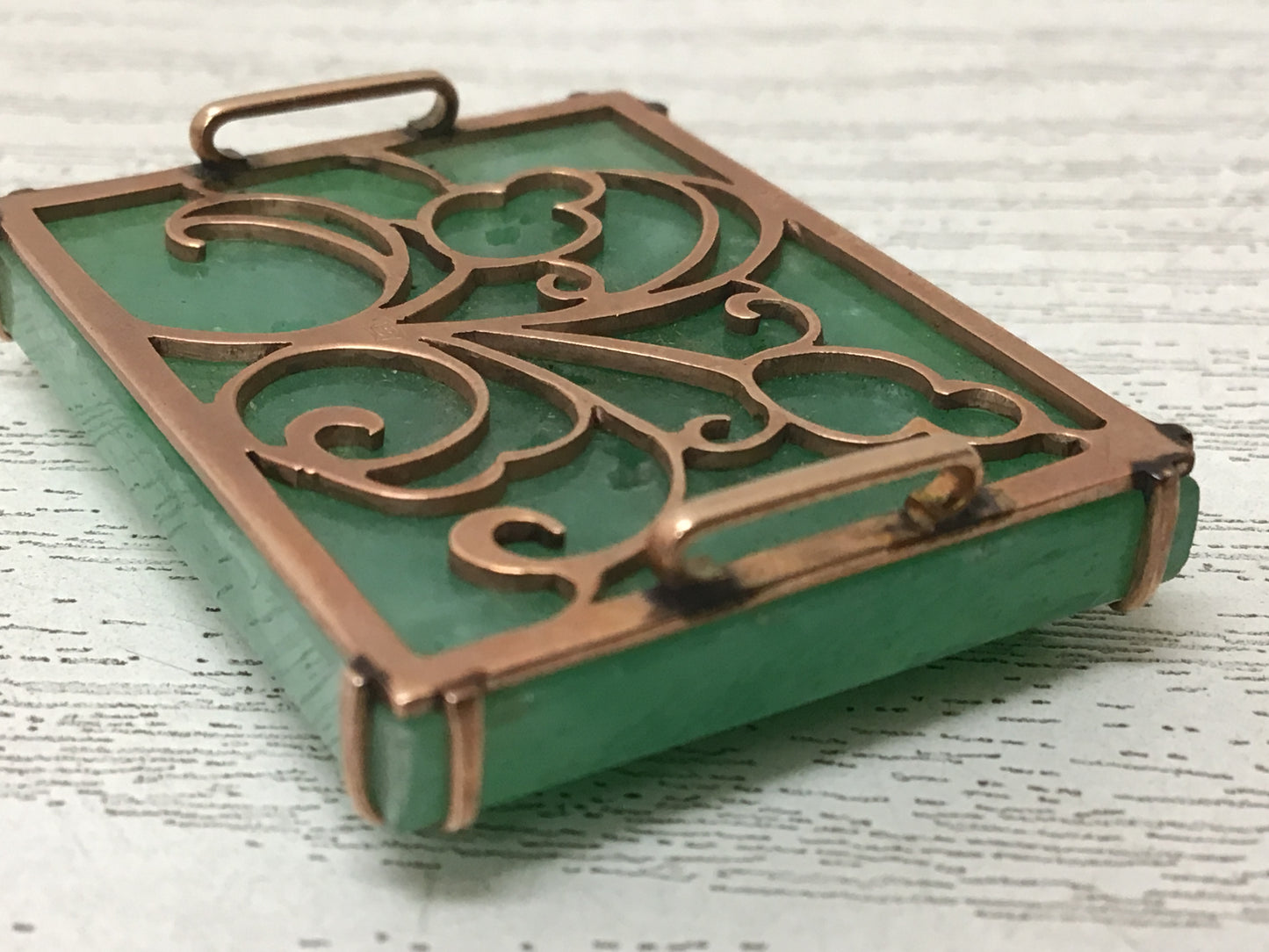 Y2719 OBIDOME Jade flower gold fittings Sash Clip Japan Kimono vintage antique