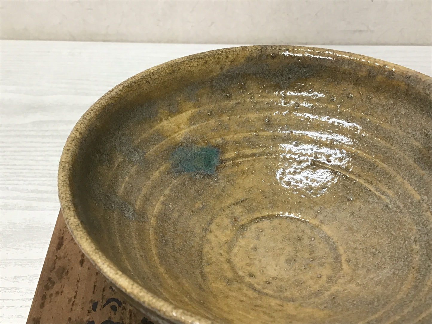 Y2739 CHAWAN Seto-ware Yellow signed box Japan tea ceremony antique flat bowl