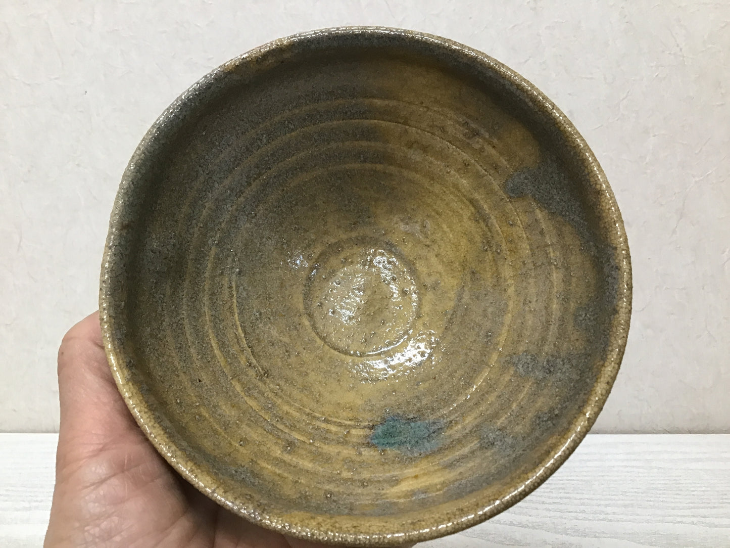 Y2739 CHAWAN Seto-ware Yellow signed box Japan tea ceremony antique flat bowl