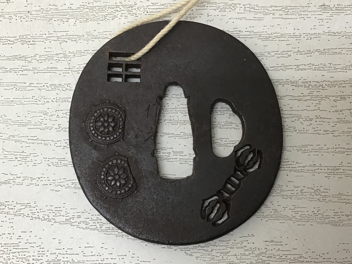 Y2748 TSUBA Sword Guard Menuki Openwork signed box Japan samurai katana koshirae