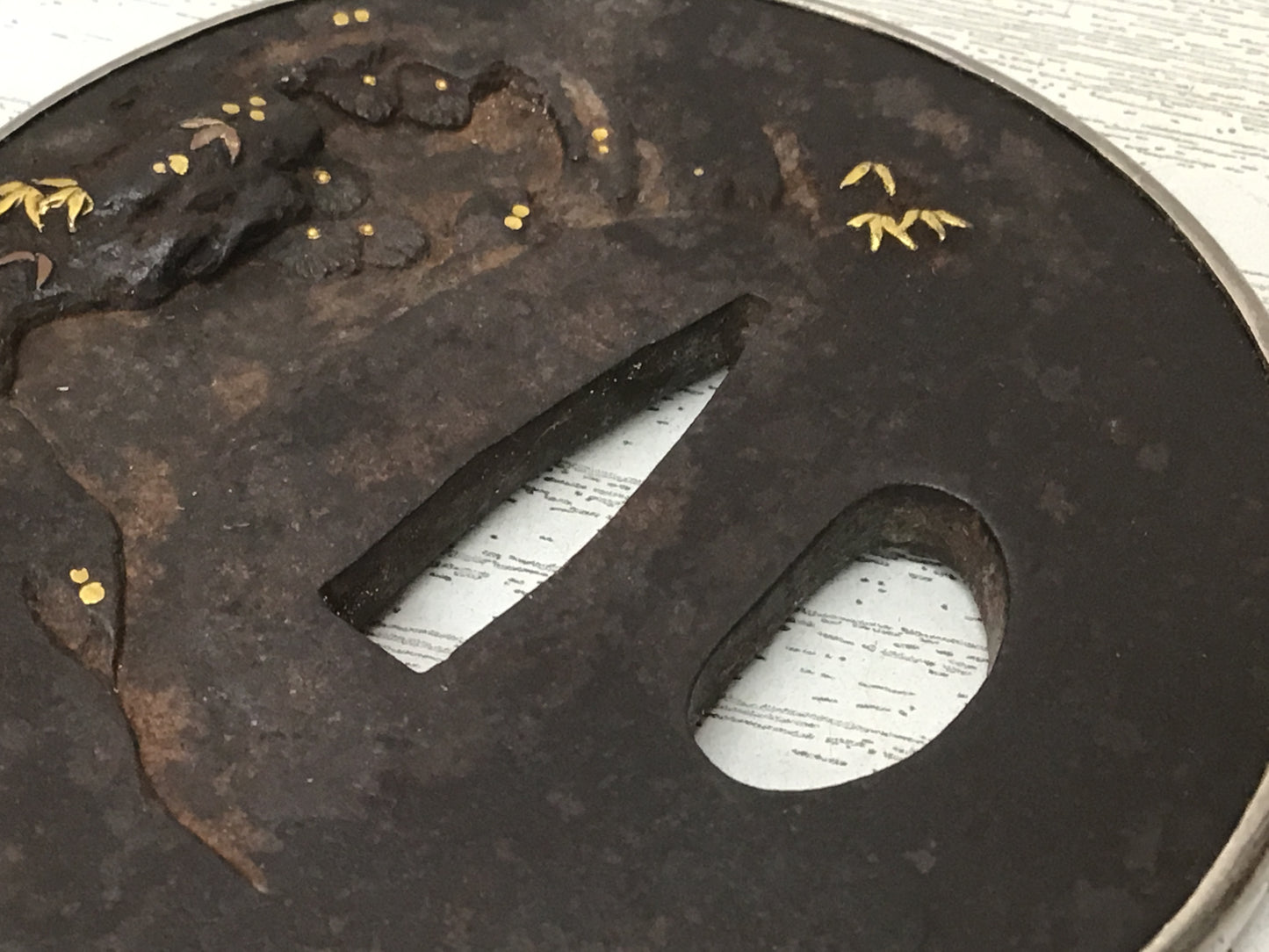 Y2749 TSUBA Shoki Inlay Silver cover ring box Japan samurai katana koshirae edo