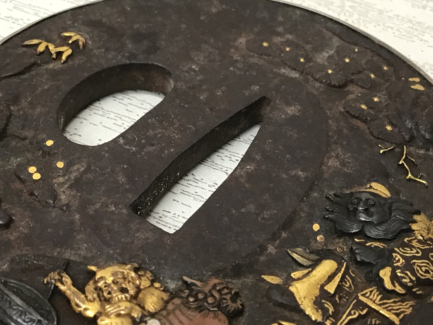 Y2749 TSUBA Shoki Inlay Silver cover ring box Japan samurai katana koshirae edo
