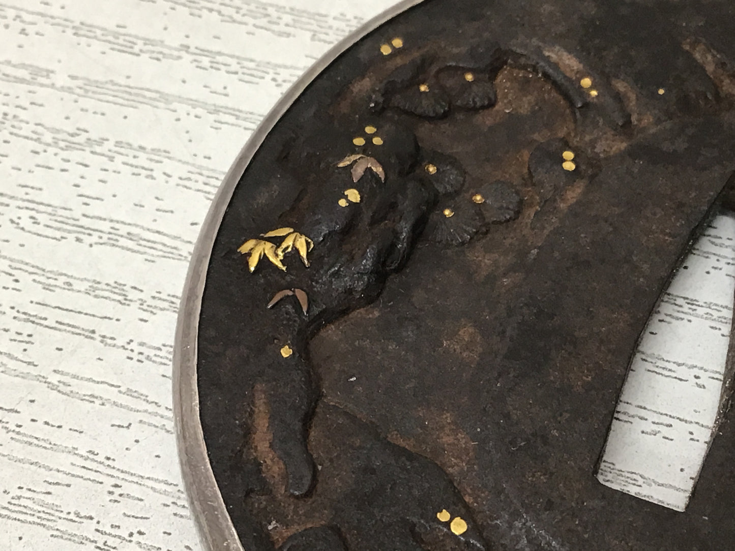 Y2749 TSUBA Shoki Inlay Silver cover ring box Japan samurai katana koshirae edo