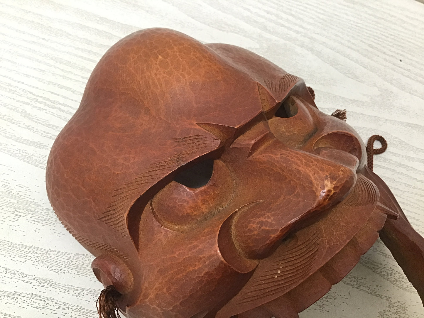 Y2757 NOH MASK Wood Carving signed Japanese vintage omen antique men Japan