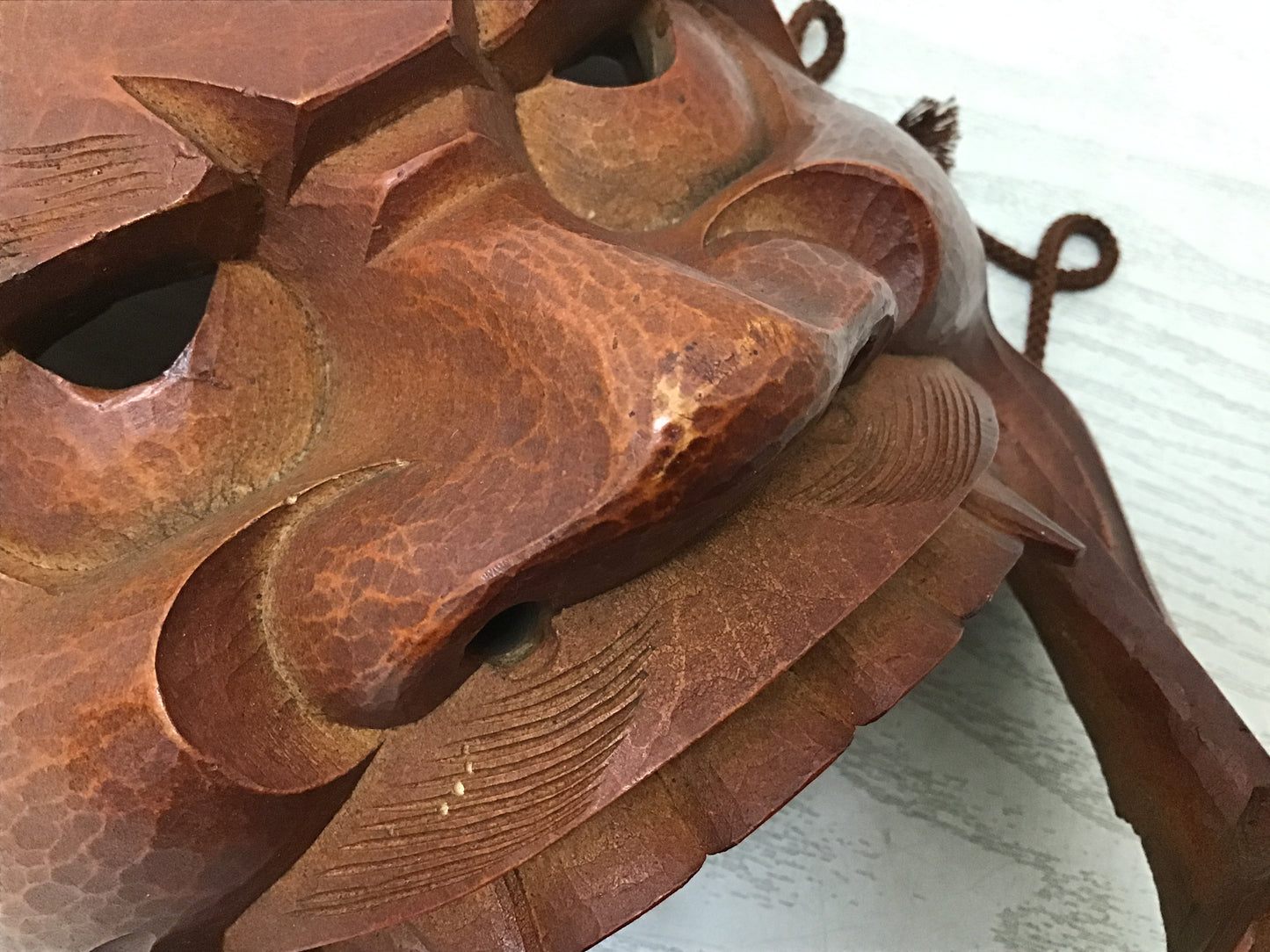 Y2757 NOH MASK Wood Carving signed Japanese vintage omen antique men Japan