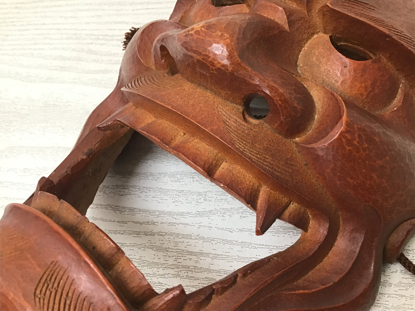 Y2757 NOH MASK Wood Carving signed Japanese vintage omen antique men Japan