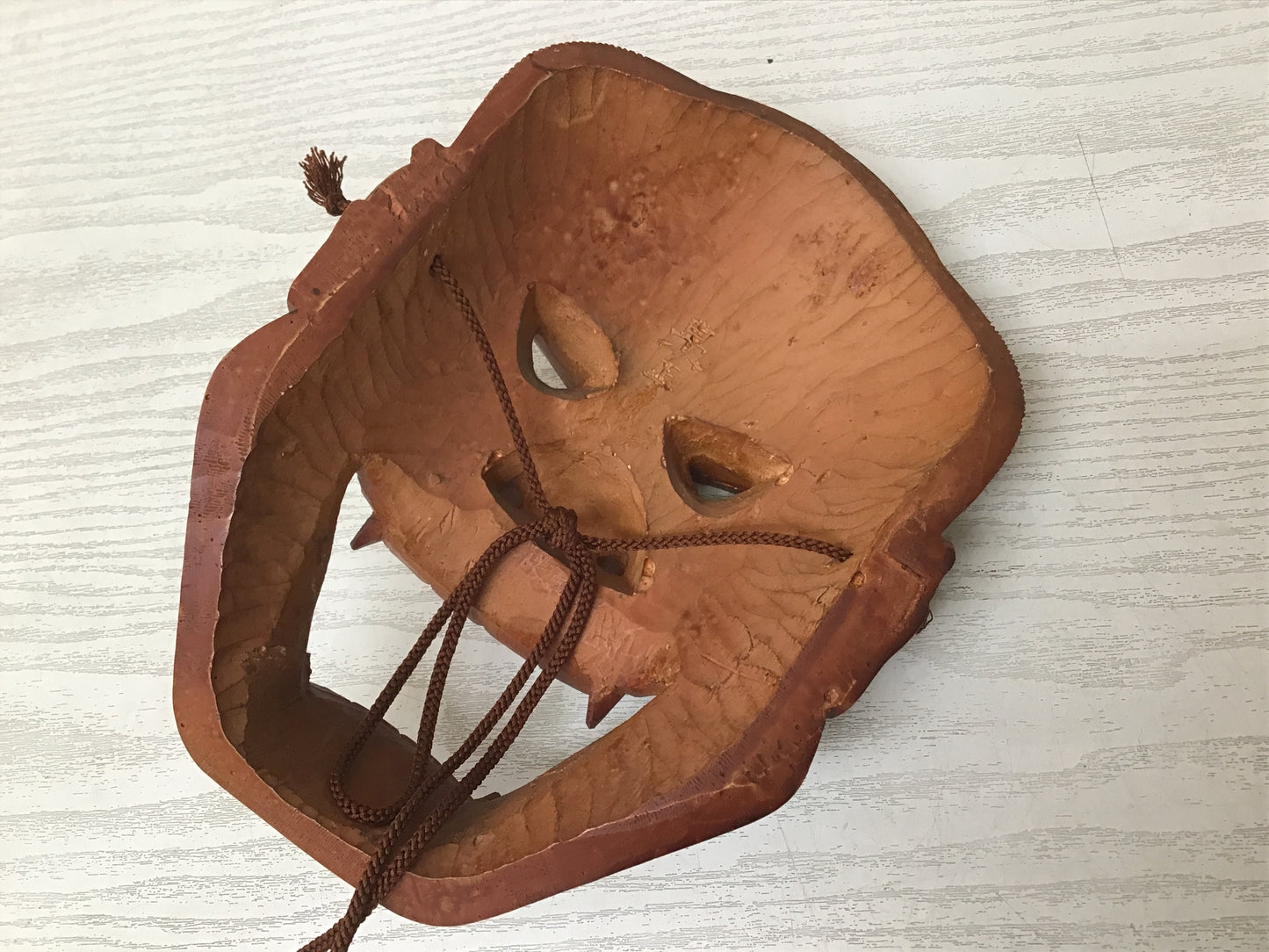Y2757 NOH MASK Wood Carving signed Japanese vintage omen antique men Japan