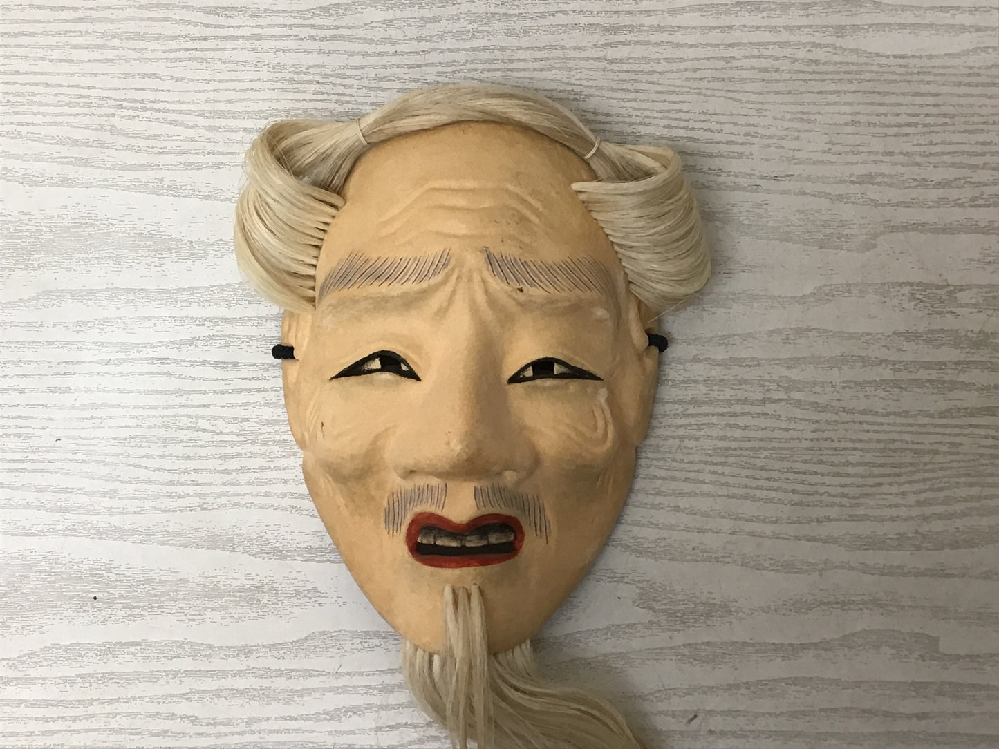 Y2760 NOH MASK wood carving old man signed Japanese vintage omen antique men