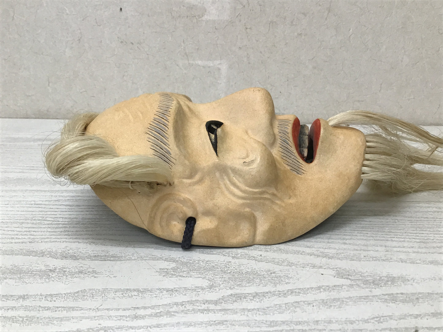 Y2760 NOH MASK wood carving old man signed Japanese vintage omen antique men