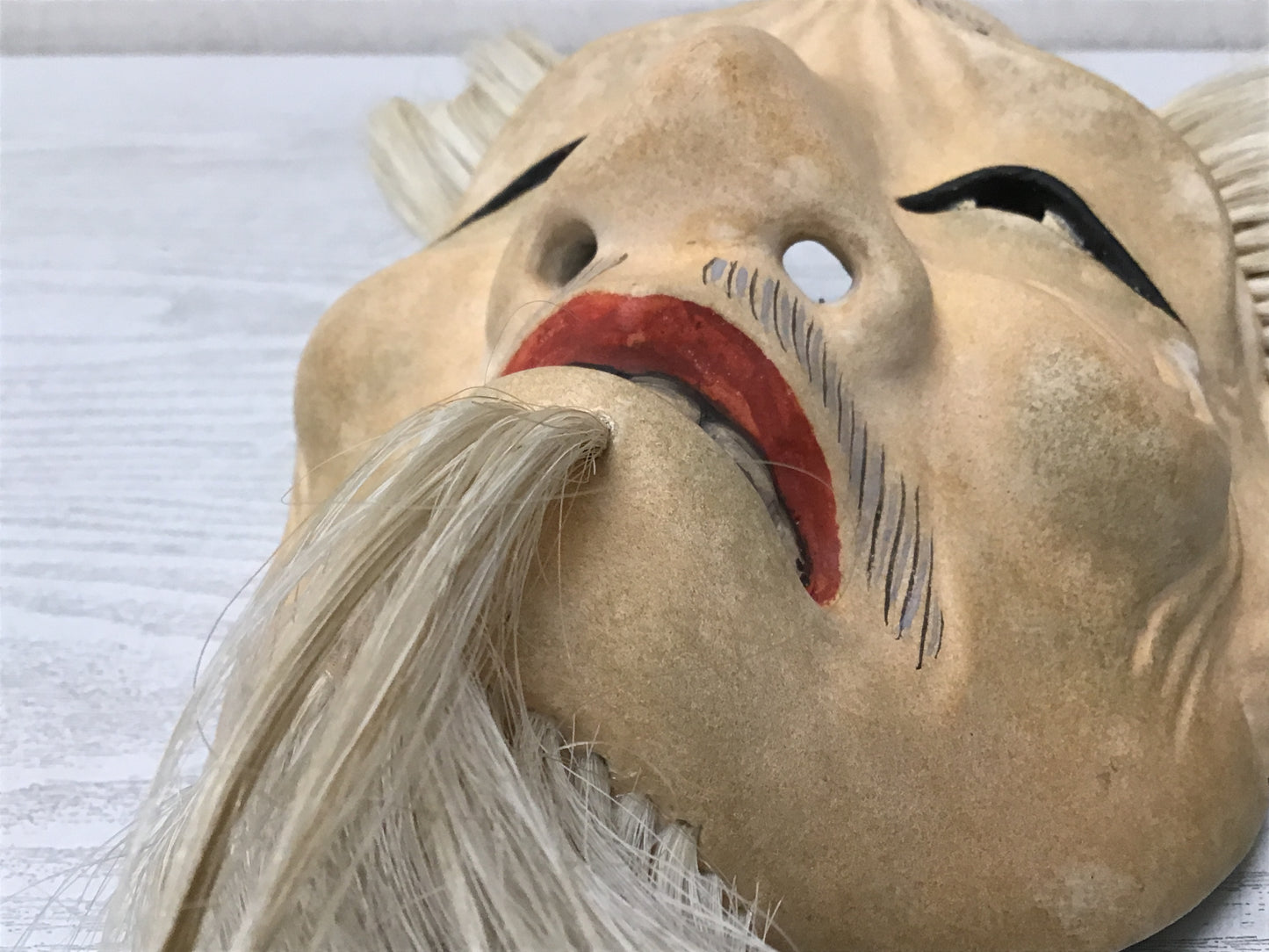 Y2760 NOH MASK wood carving old man signed Japanese vintage omen antique men
