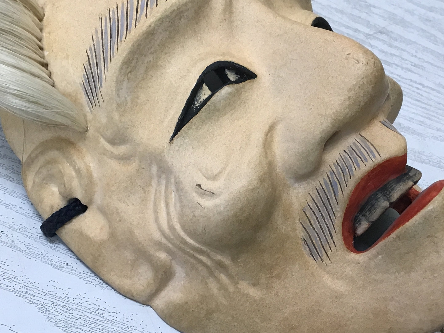 Y2760 NOH MASK wood carving old man signed Japanese vintage omen antique men