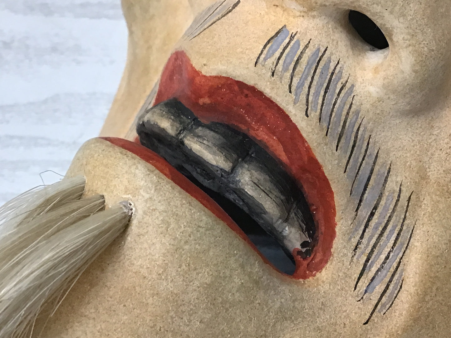 Y2760 NOH MASK wood carving old man signed Japanese vintage omen antique men