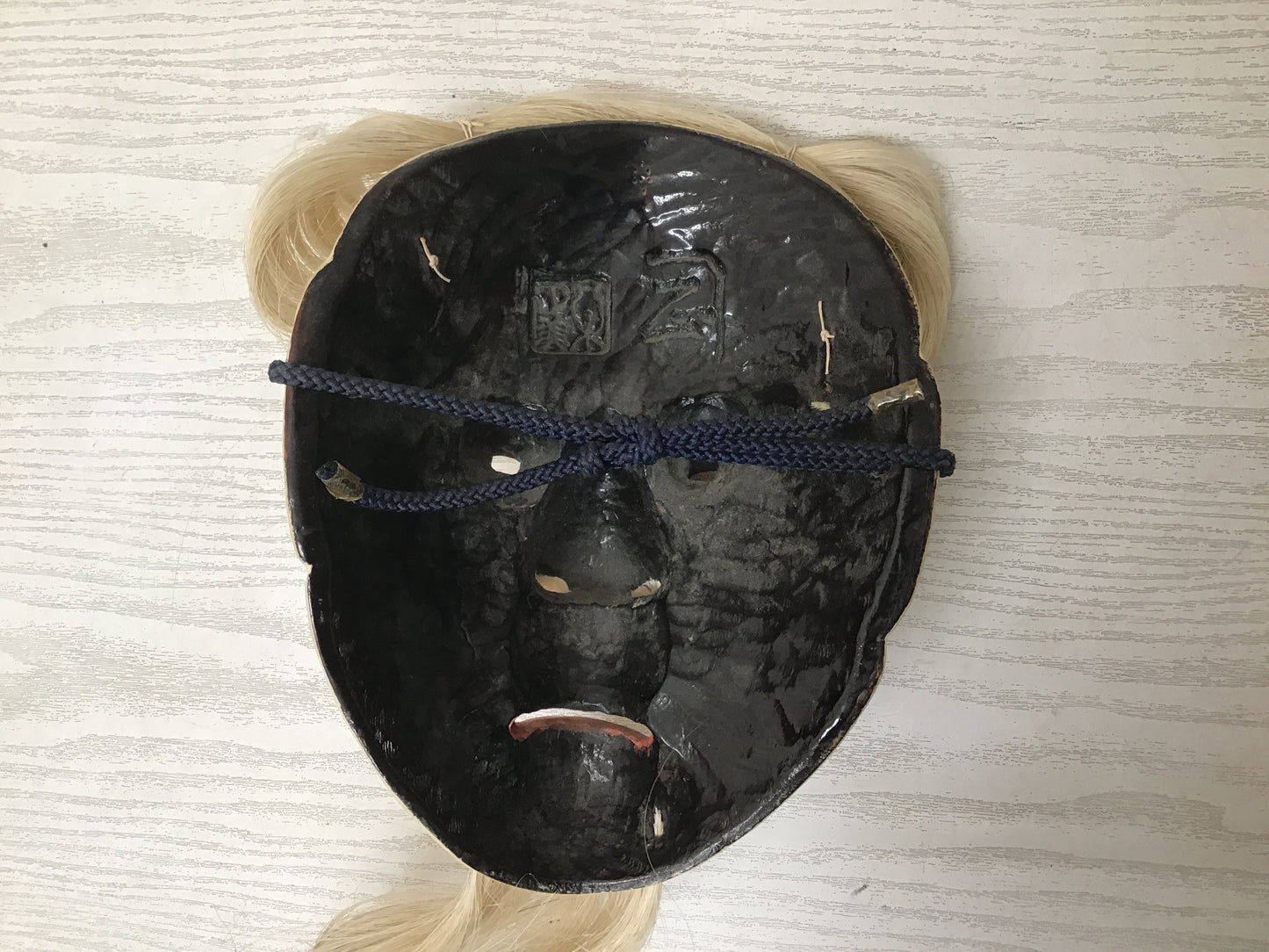 Y2760 NOH MASK wood carving old man signed Japanese vintage omen antique men