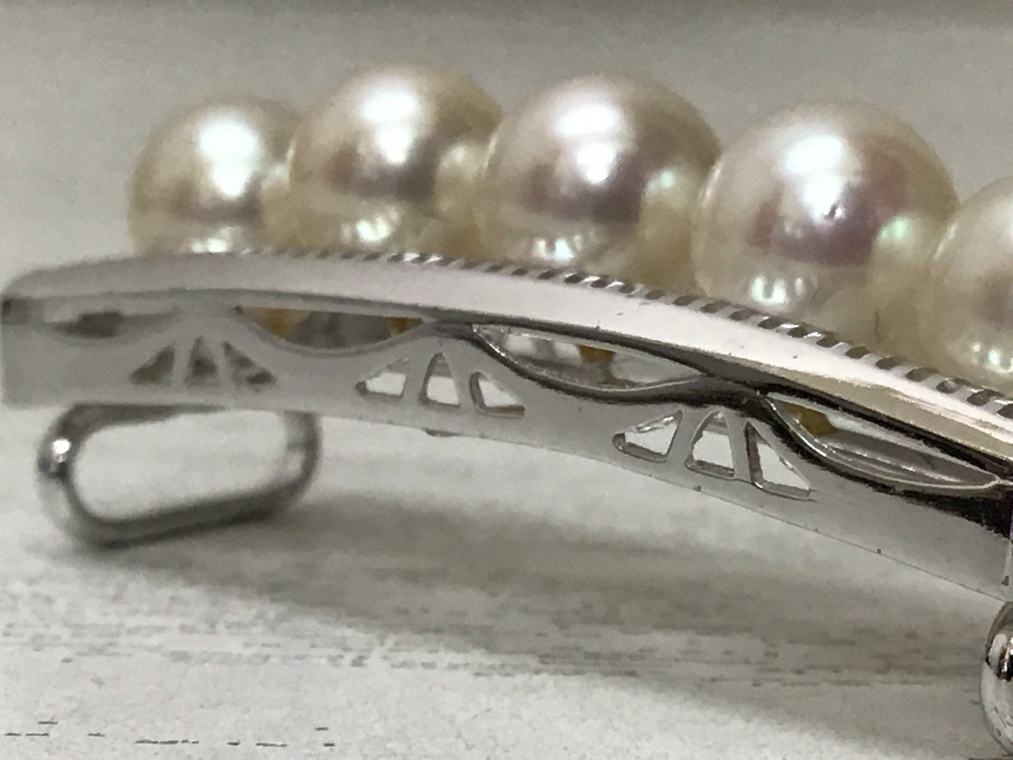 Y2803 OBIDOME Pearl Sash Clip K14WG metal fittings box Japan Kimono antique