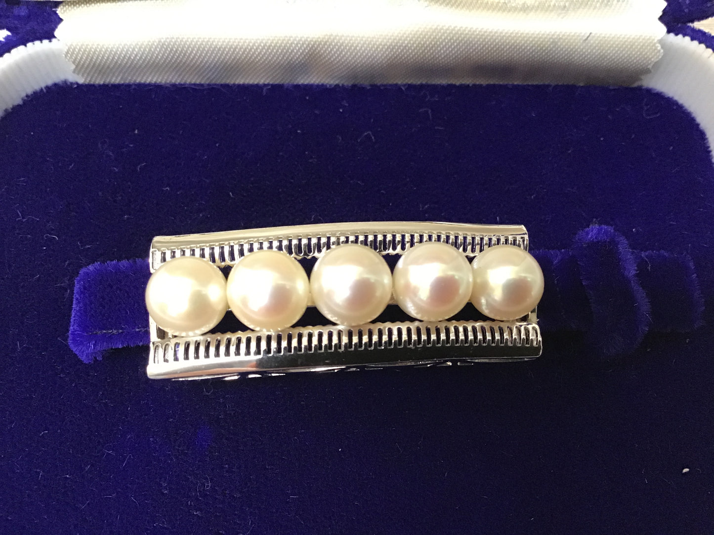 Y2803 OBIDOME Pearl Sash Clip K14WG metal fittings box Japan Kimono antique
