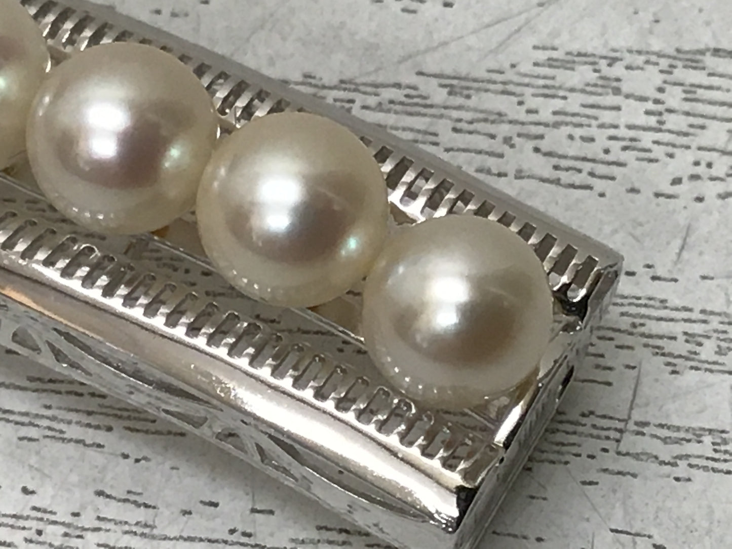 Y2803 OBIDOME Pearl Sash Clip K14WG metal fittings box Japan Kimono antique