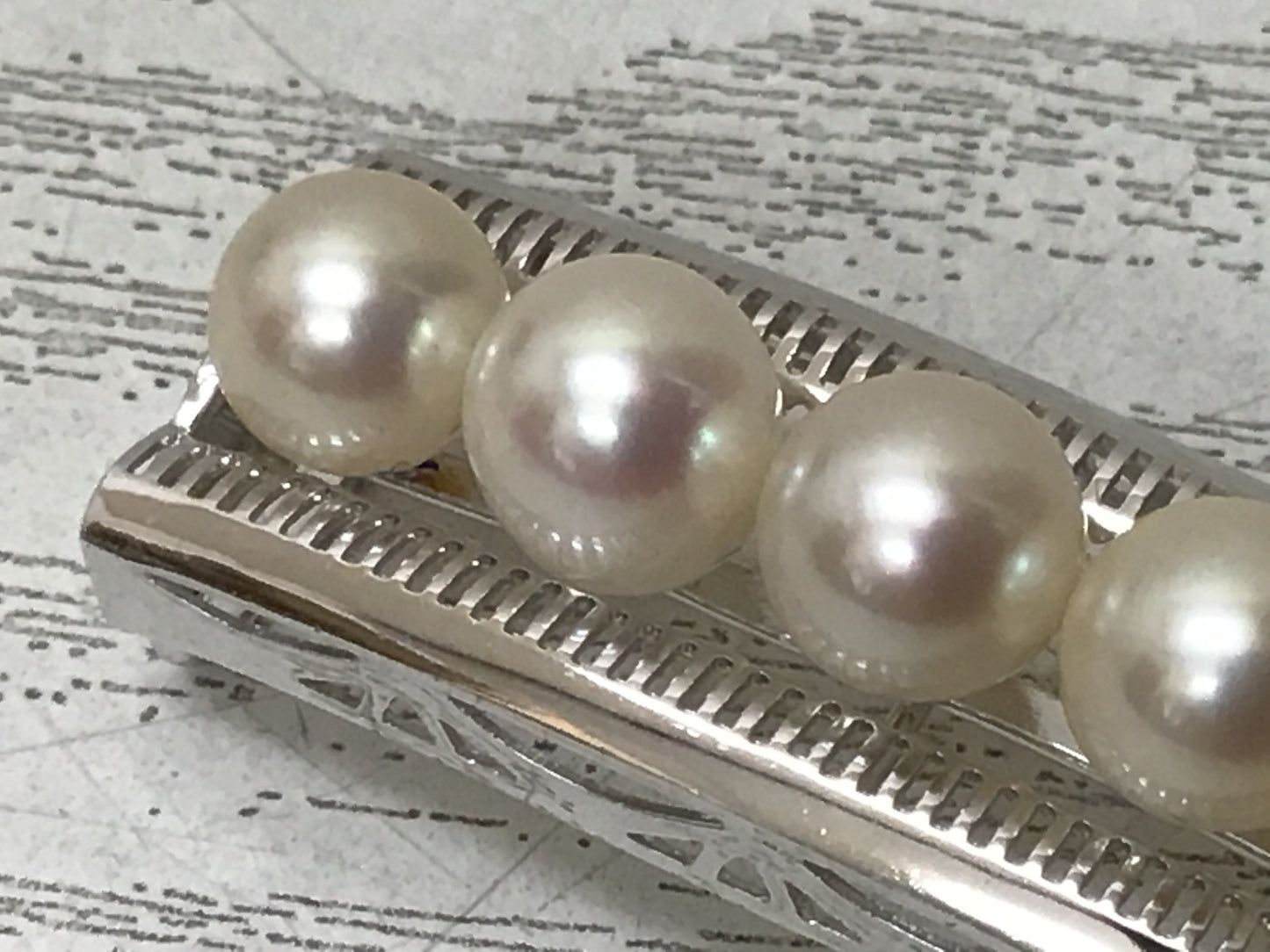 Y2803 OBIDOME Pearl Sash Clip K14WG metal fittings box Japan Kimono antique