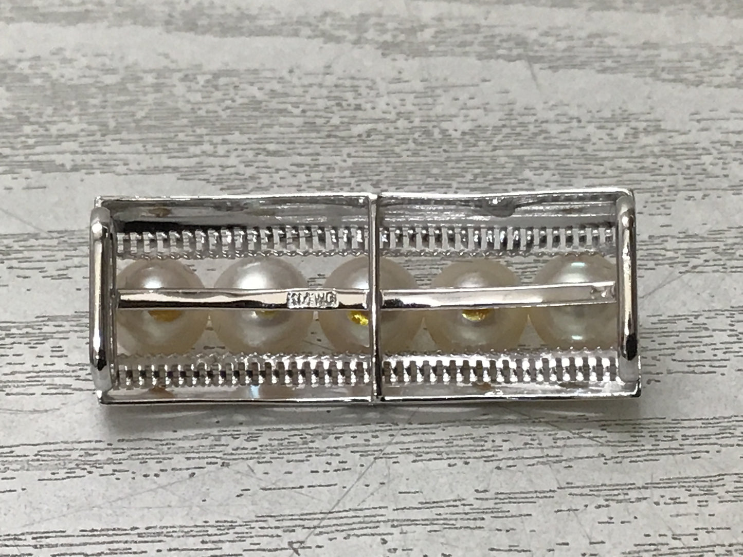 Y2803 OBIDOME Pearl Sash Clip K14WG metal fittings box Japan Kimono antique