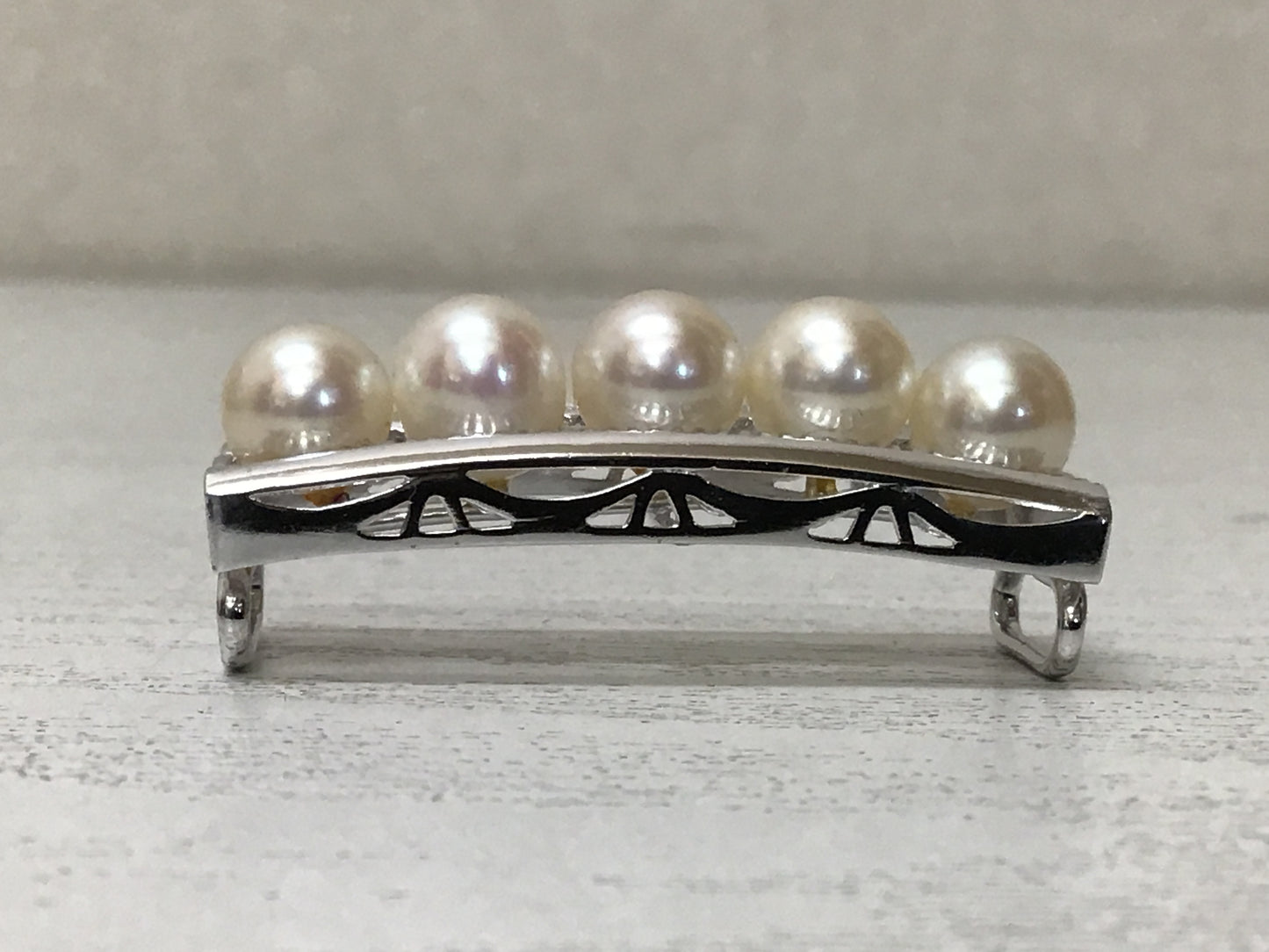 Y2803 OBIDOME Pearl Sash Clip K14WG metal fittings box Japan Kimono antique