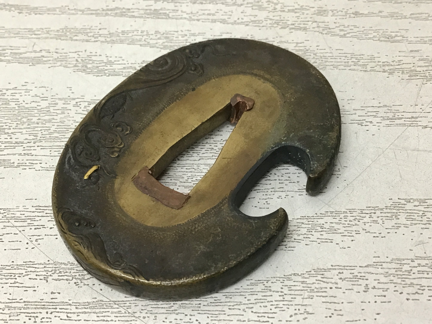 Y2807 TSUBA Copper Sword Guard Dragon Inlay Japan samurai katana koshirae edo