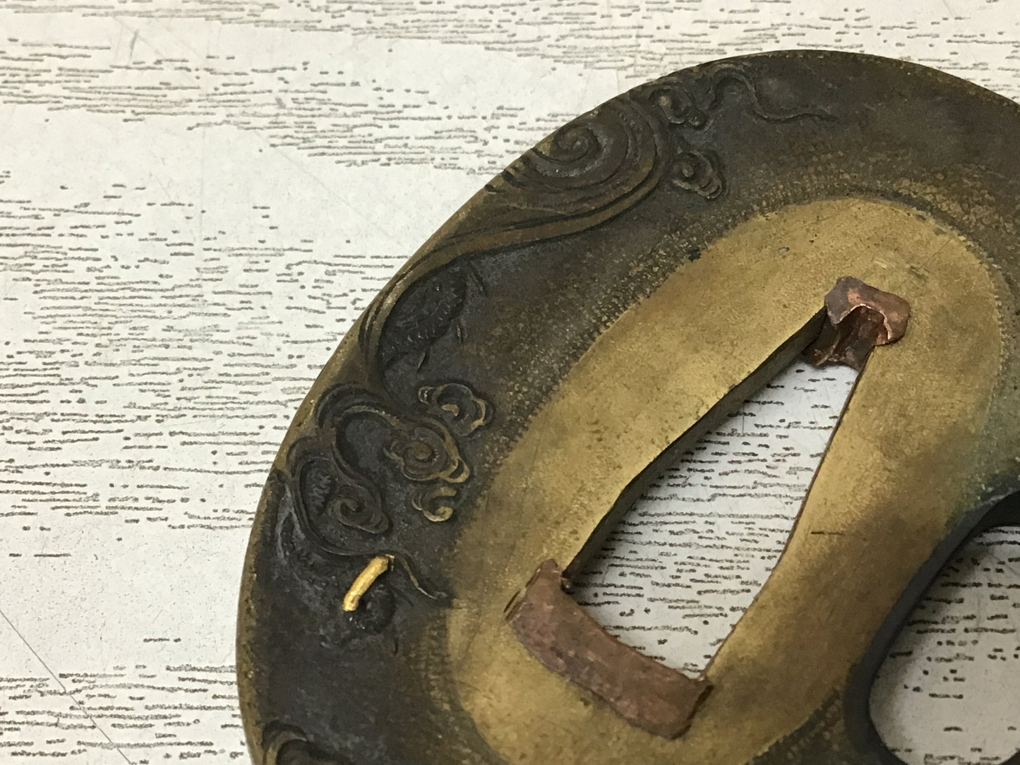Y2807 TSUBA Copper Sword Guard Dragon Inlay Japan samurai katana koshirae edo
