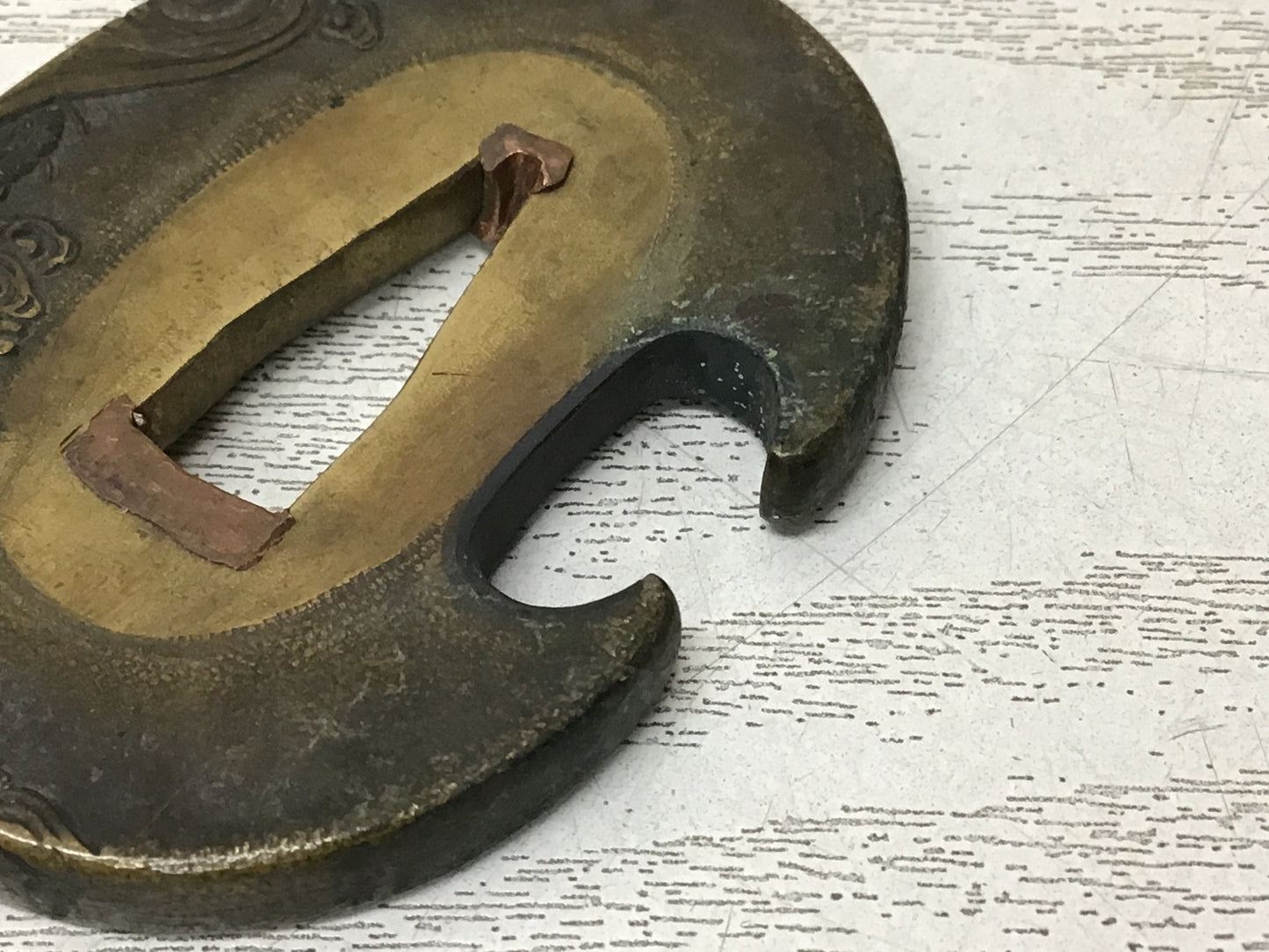 Y2807 TSUBA Copper Sword Guard Dragon Inlay Japan samurai katana koshirae edo