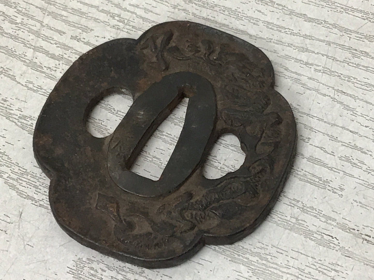 Y2809 TSUBA Iron Sword Guard Dragon Inlay signed Japan samurai katana koshirae