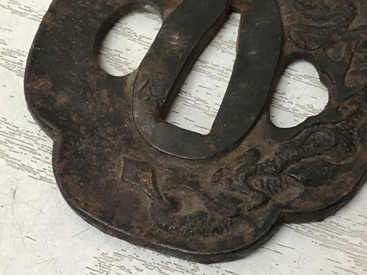 Y2809 TSUBA Iron Sword Guard Dragon Inlay signed Japan samurai katana koshirae