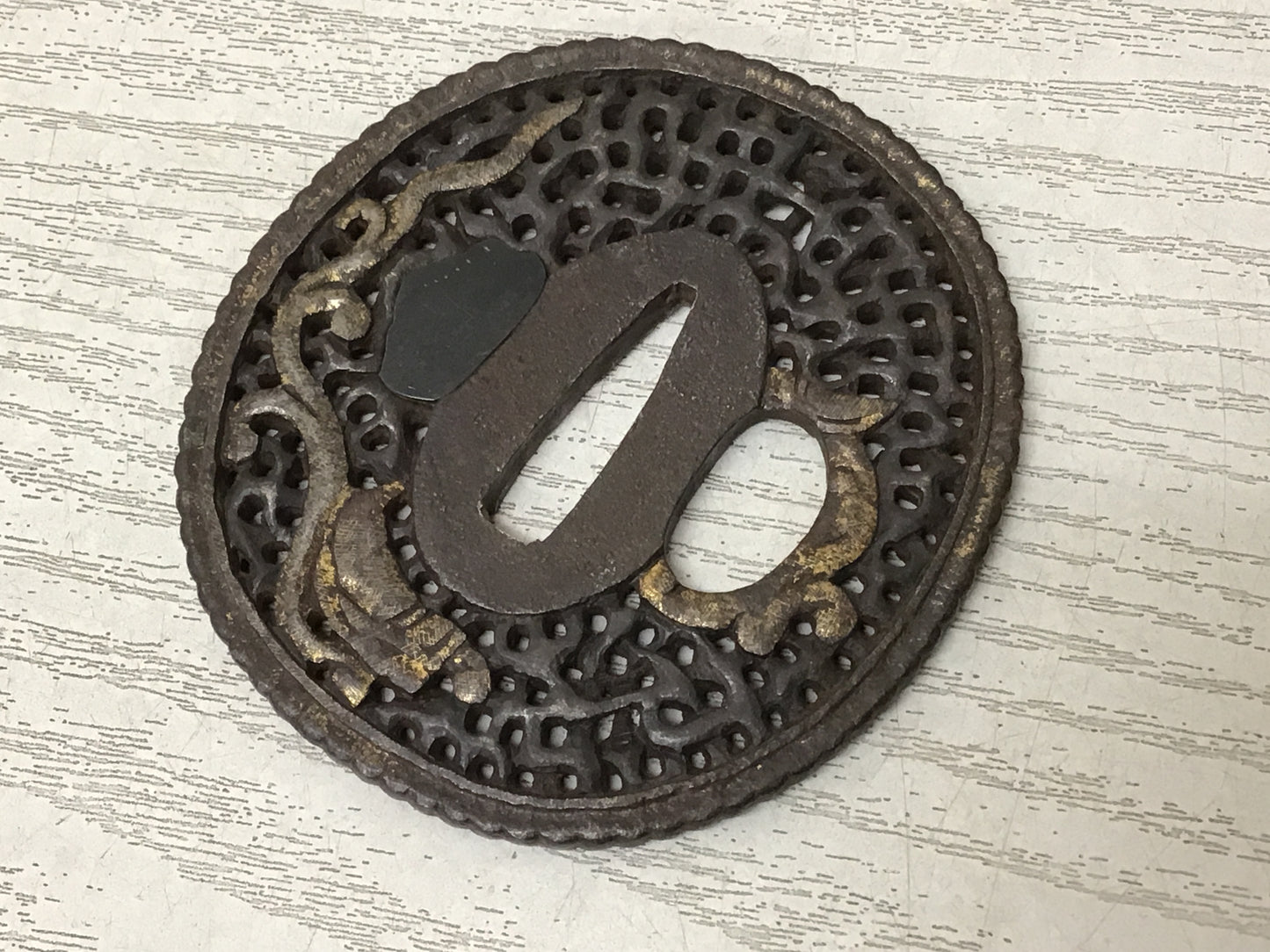Y2810 TSUBA Iron Sword Guard Dragon openwork Japan samurai katana koshirae edo