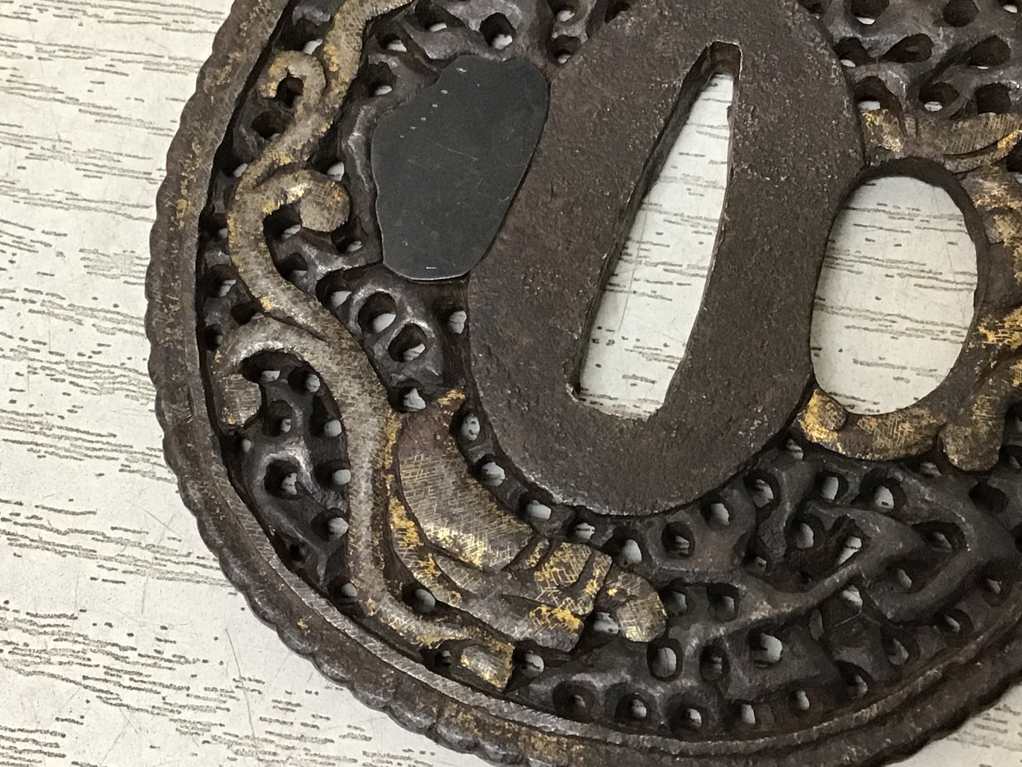Y2810 TSUBA Iron Sword Guard Dragon openwork Japan samurai katana koshirae edo