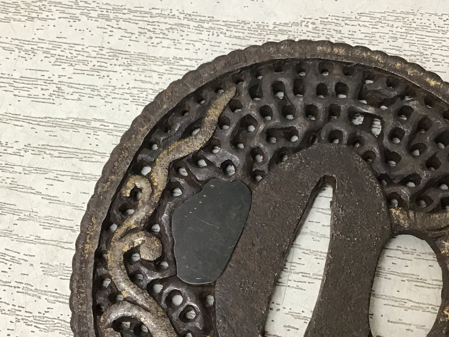 Y2810 TSUBA Iron Sword Guard Dragon openwork Japan samurai katana koshirae edo