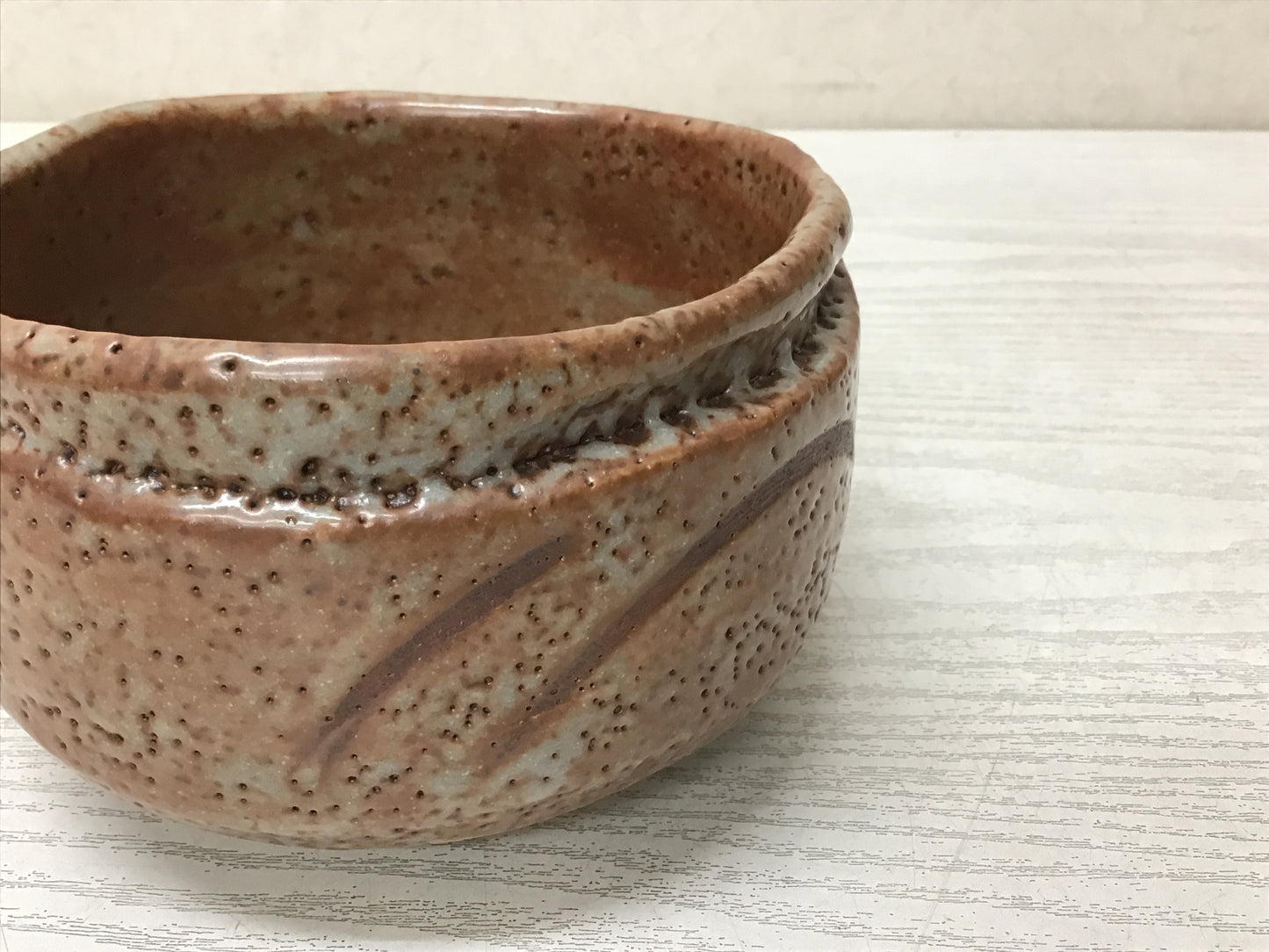 Y2823 CHAWAN Shino-ware signed box Japan tea ceremony bowl antique vintage
