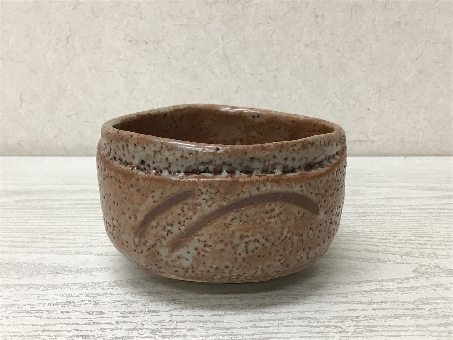 Y2823 CHAWAN Shino-ware signed box Japan tea ceremony bowl antique vintage