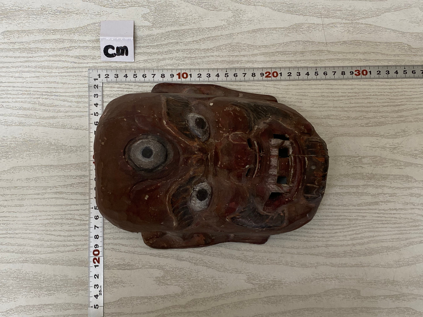 Y2864 NOH MASK Three-eyed wood carving omen Japan vintage antique traditional