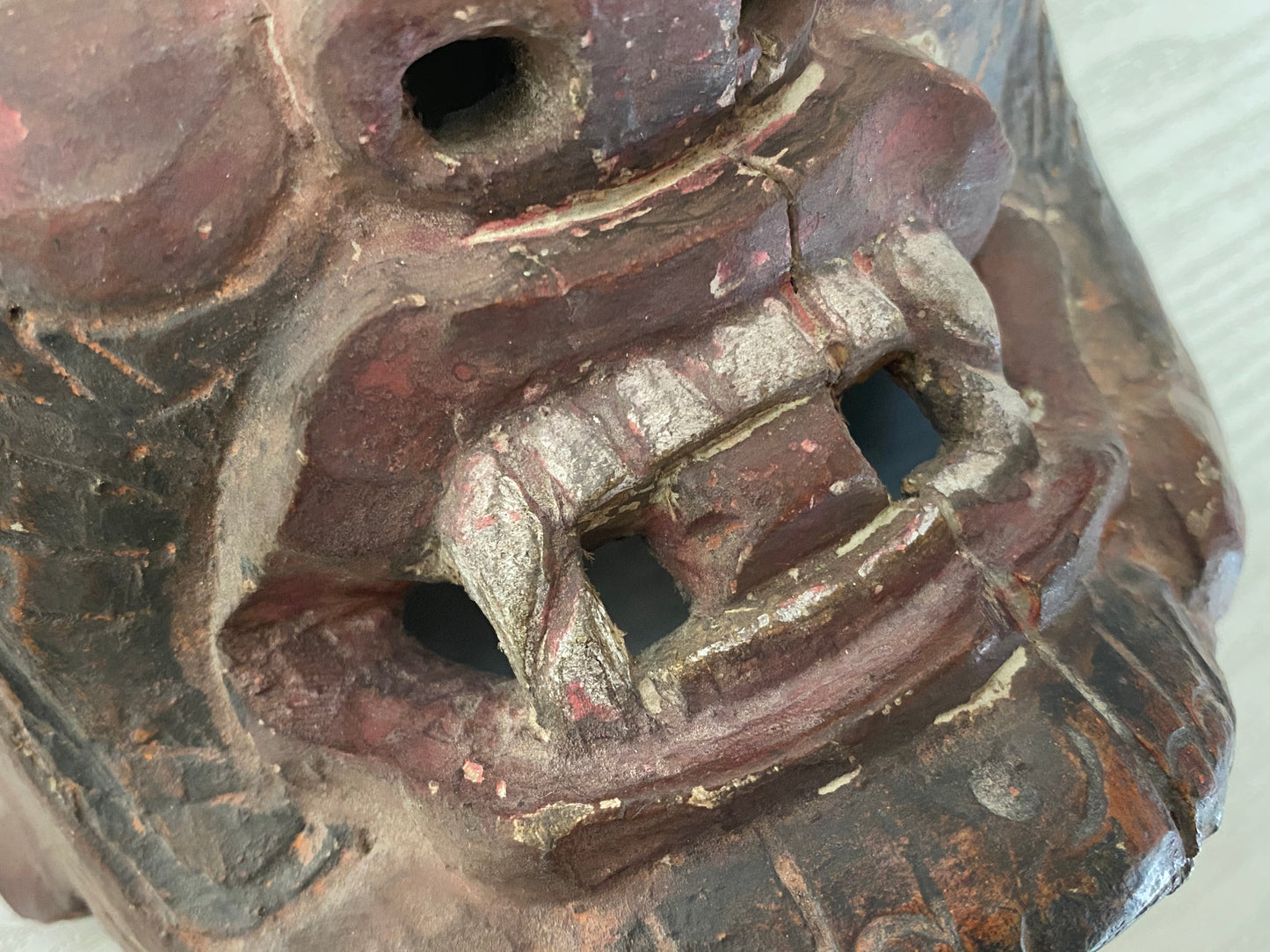 Y2864 NOH MASK Three-eyed wood carving omen Japan vintage antique traditional