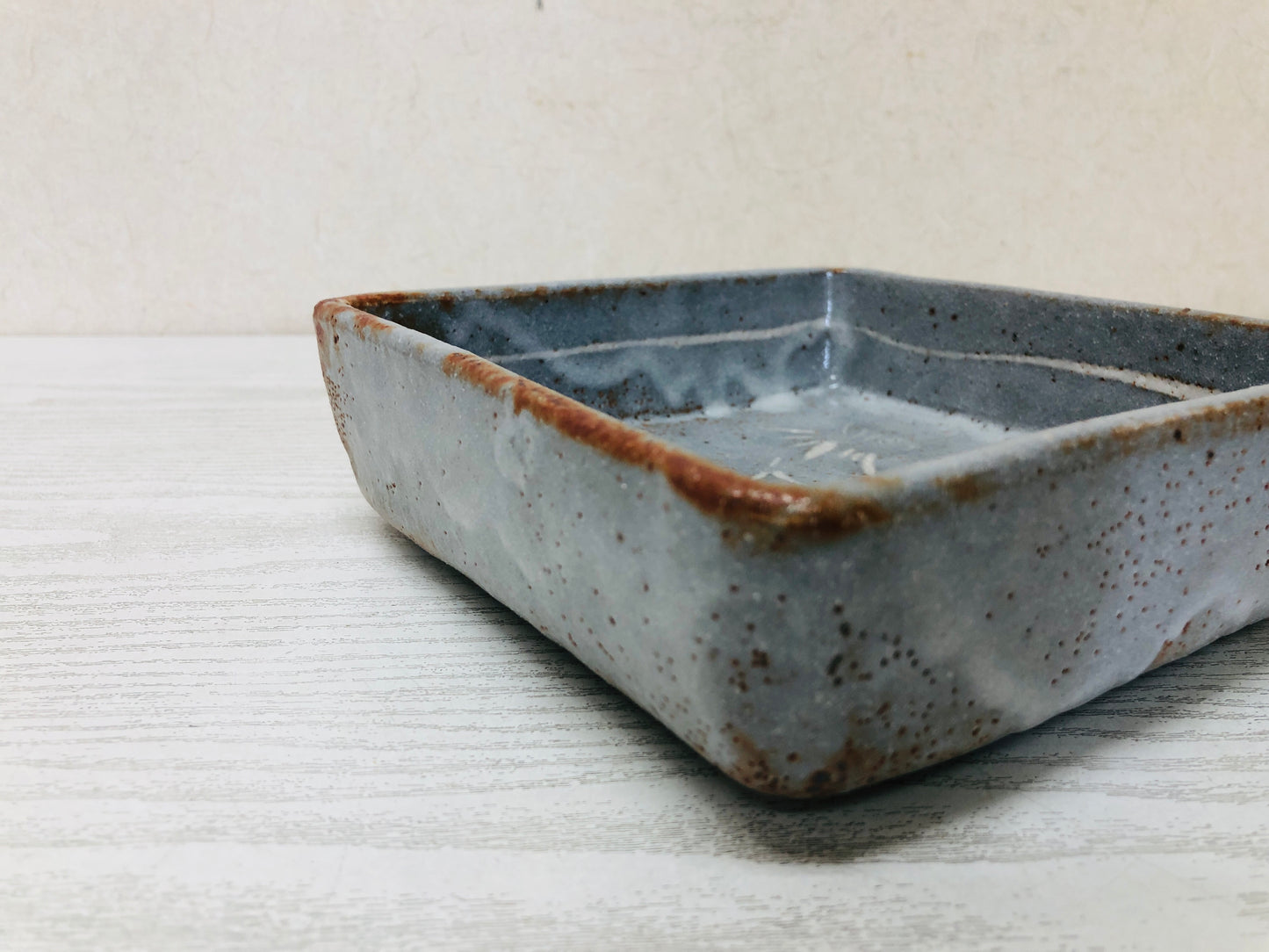 Y2903 CHAWAN Shino-ware Confectionery Candy Bowl signed box square Japan antique