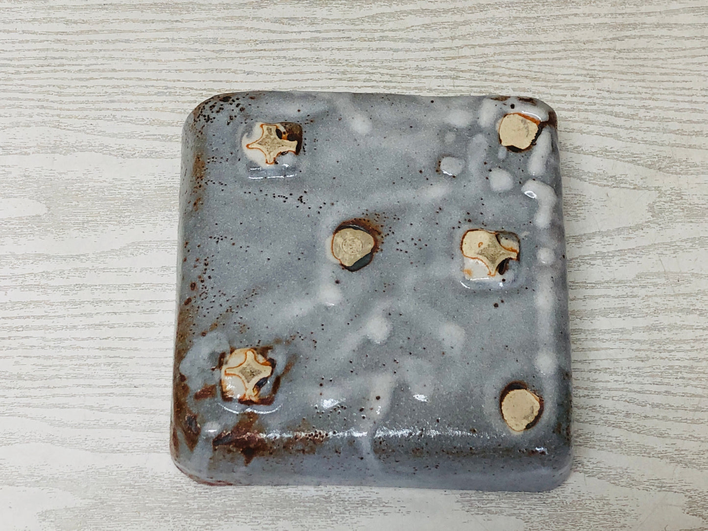 Y2903 CHAWAN Shino-ware Confectionery Candy Bowl signed box square Japan antique