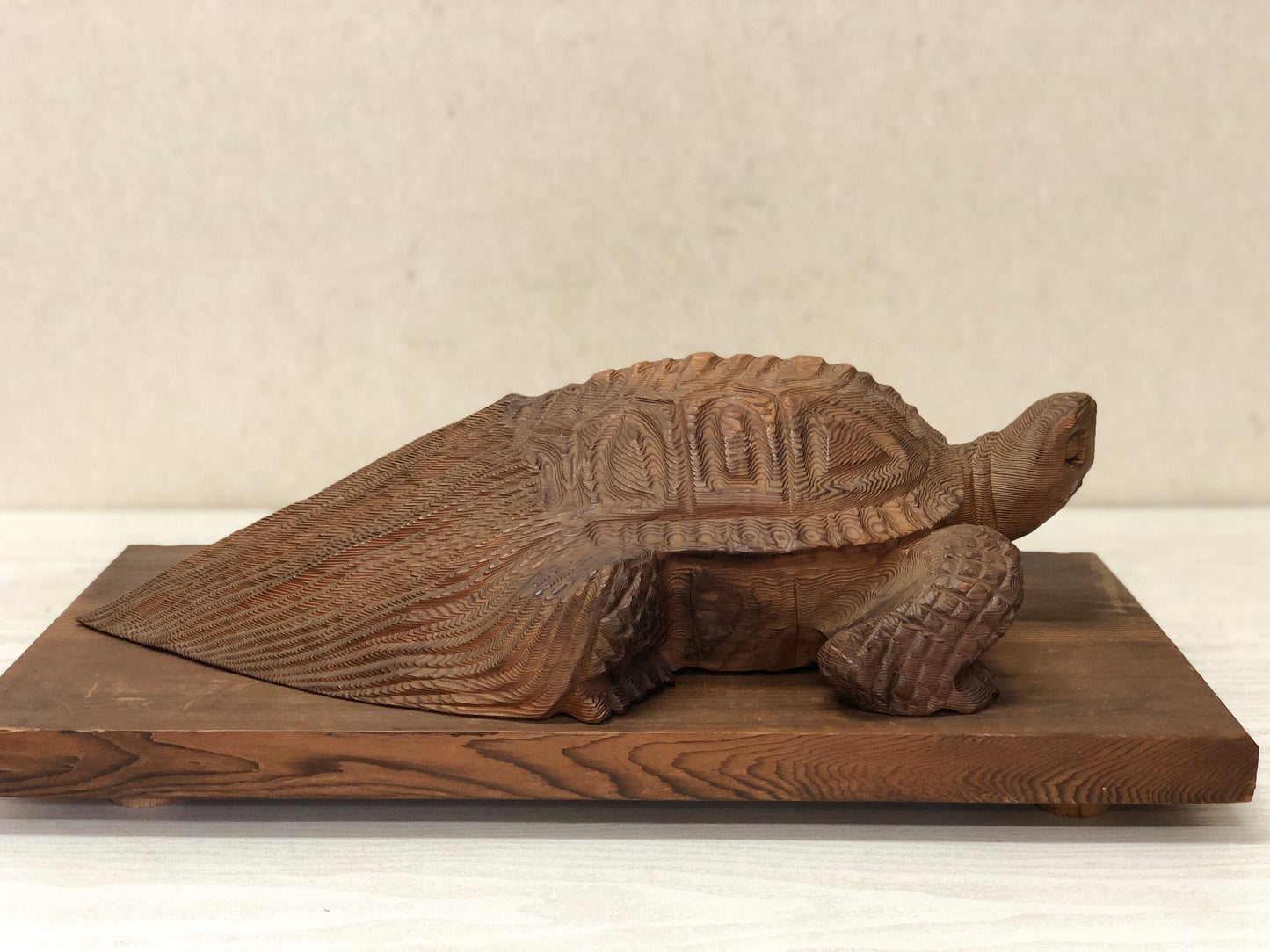 Y2910 OKIMONO wood carving turtle figurine stand Japanese antique statue figure